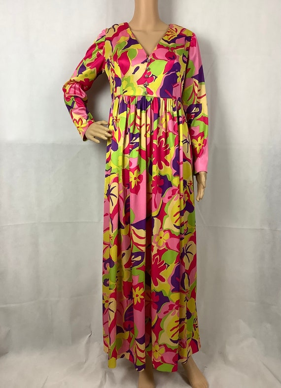 Vintage Gown Bright Floral Gown Tropical Floral Pr