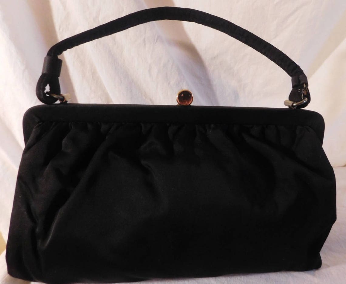 Vintage Black Handbag Evening Bag Black Flat Satin Purse Etsy Italia