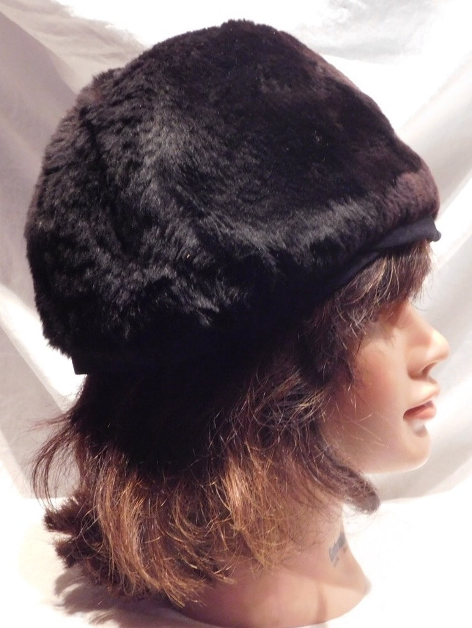 Vintage Charcoal Faux Fur Bucket Hat
