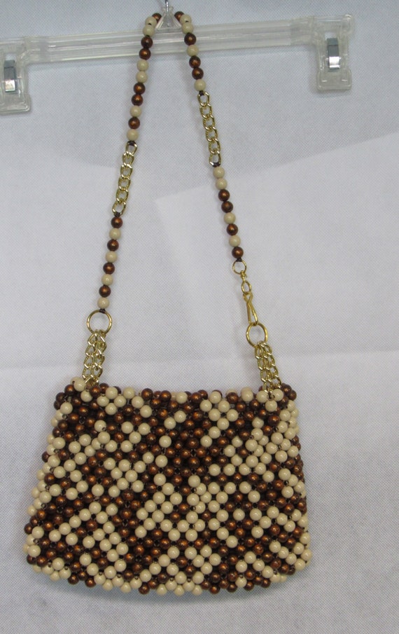 Vintage Purse Beaded Handbag 1960s Wood Beaded Pur