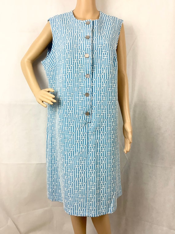Vintage Sleeveless Dress Blue Geometric Dress 197… - image 1