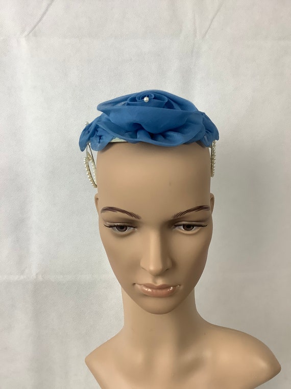 Vintage Mini Hat Blue Rose Halo Hat 1960s