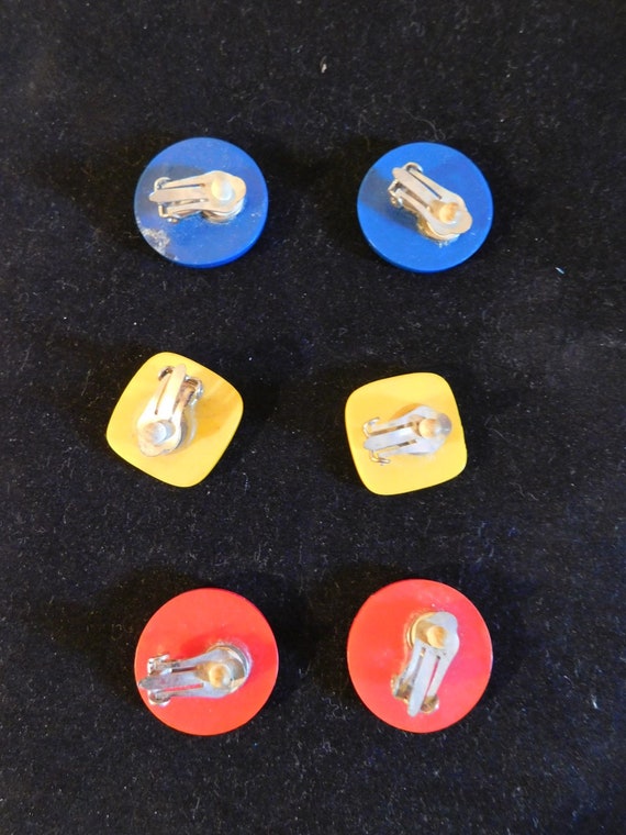 Vintage Geometric Button Earrings Red Geometric B… - image 2