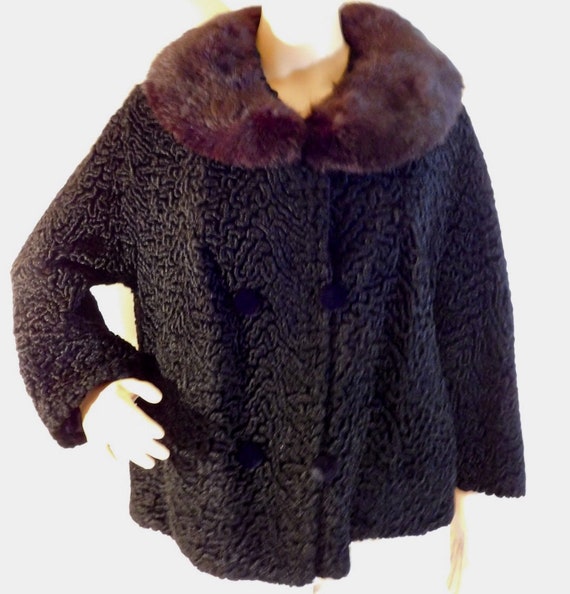 Vintage Black Persian Lamb Jacket Swing Jacket Ch… - image 5