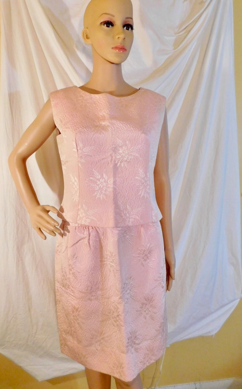 Vintage F Richard Frontman Pink Brocade Cocktail Dress 1960s Couture Cocktail Dress image 1