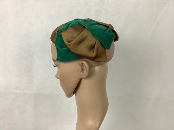 Vintage Hats Green Velvet Bows Bronze Satin Mini … - image 3