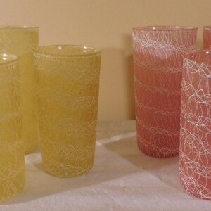 Vintage Glassware Pink Swirl Yellow Swirl Water Glass Tumbler Juice Glass