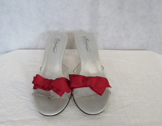 MichaelAngelo Lucite Slides Red Satin Bow Kitten H