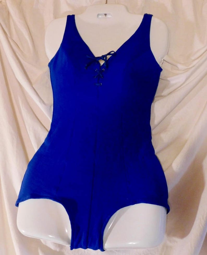 Cole of California 1960s One Piece Swimsuit Bullet Bra Royal Blue Lace Front Swimsuit Vintage Swimsuit image 2