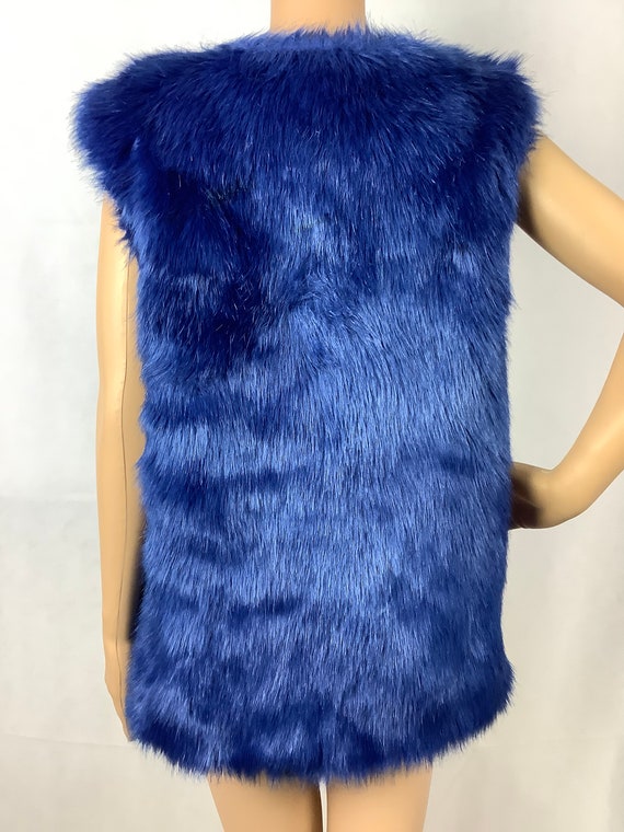 Velvet Faux Fur Vest Royal Blue Fur Vest Rocker V… - image 3