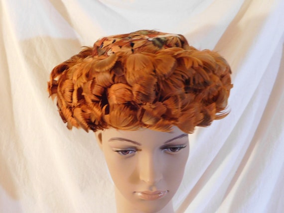 Vintage Feather Hat Pheasant Feather Hat brown Ora