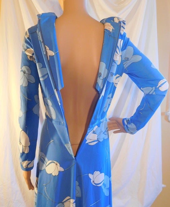 Harold Grant Blue Floral Print Maxi Dress Hawaiia… - image 5