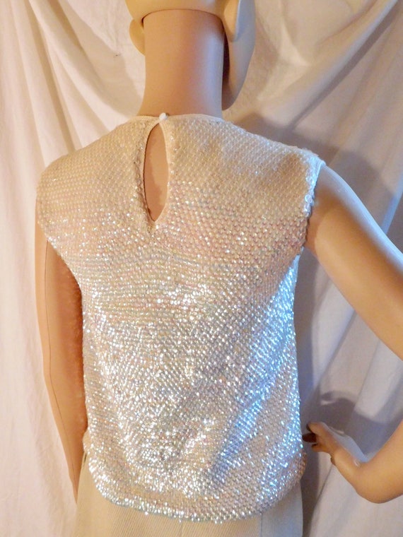 Vintage Sequin Top Sleeveless Knit Sequin Shell W… - image 2