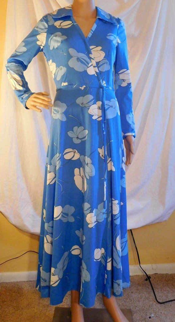 Harold Grant Blue Floral Print Maxi Dress Hawaiia… - image 4