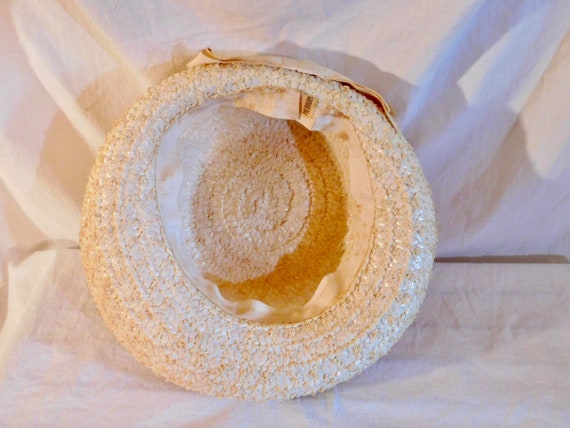 Vintage Straw Raffia Woven Boater Cream Boater Iv… - image 5