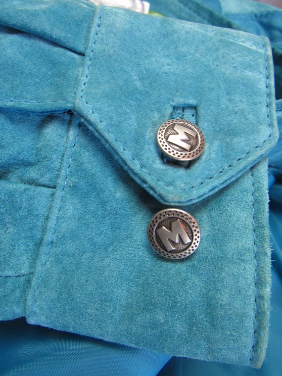 Vintage Bob Mackie Turquoise Leather Jacket Suede… - image 8