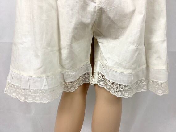 Antique Victorian White Woven Cotton Drawers with Eyelet Trim