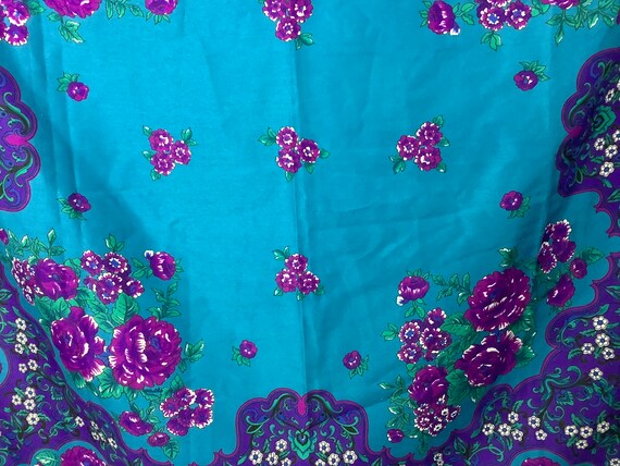 Vintage Scarf Giant Scarf Purple Floral Scarf - image 2