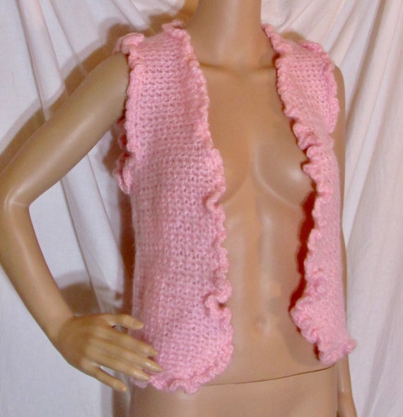 Pink Knit Vest Handmade Knit Vest Fuzzy Pink Vest - image 3