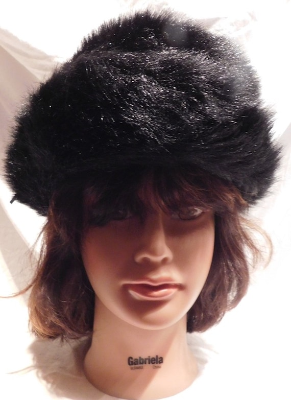 Vintage Hat Black Faux Fur Bucket Hat Faux Fur Win