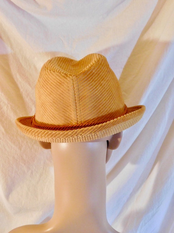 Vintage Champ Fedora Tan Corduroy Corded Pug Trim… - image 3