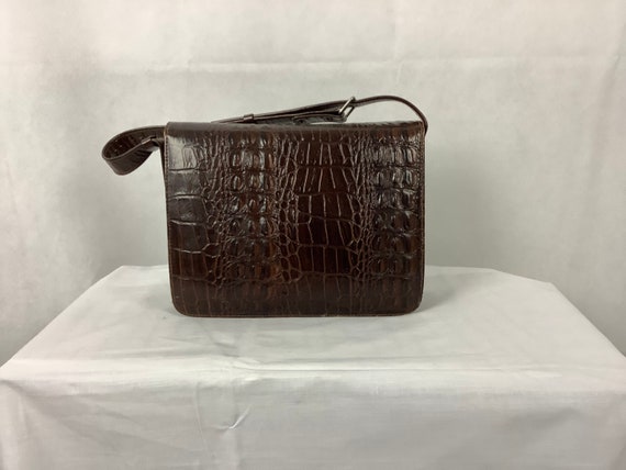 Vintage Alligator Purse Gold Line Made in Mexico Top Handle 