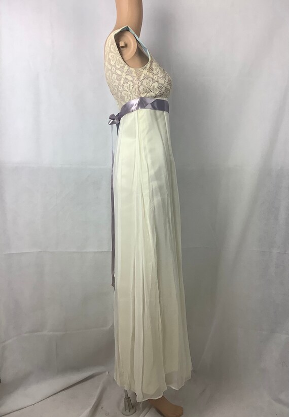 Vintage Gown White Chiffon Purple Bodice Prom Gow… - image 6