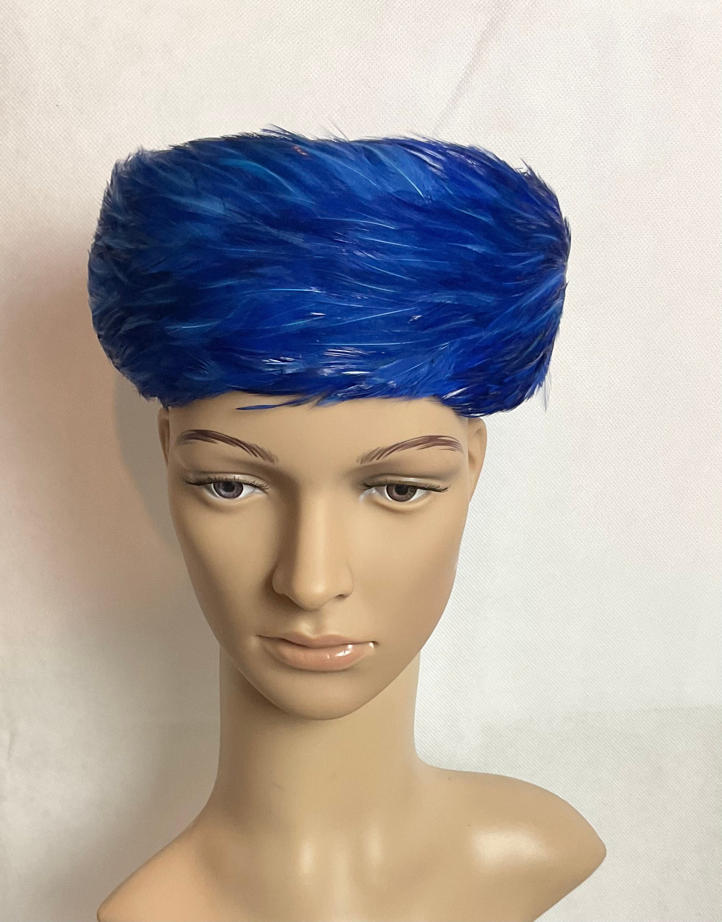 Vintage Box Hat Blue Feather Hat 1950-1960 Union Made - Etsy display picture 3