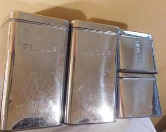 Vintage Canister Set Lincoln Beautyware Silver Canister Set Flour Sugar Tea Coffee