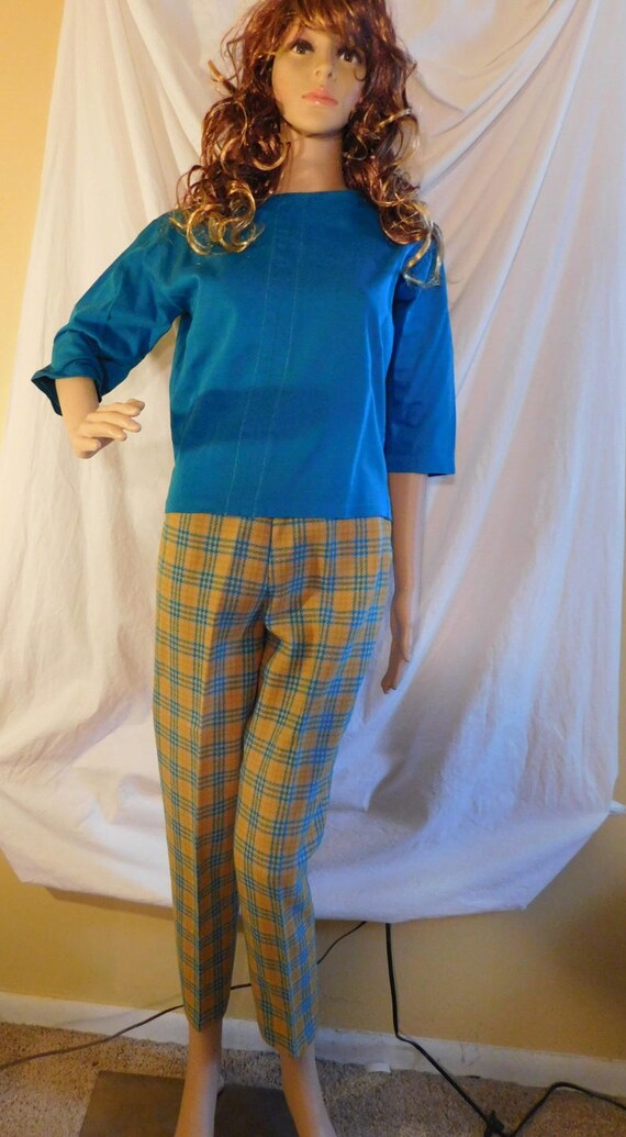 Cigarette Pants Yellow Plaid Turquoise Plaid Turqu