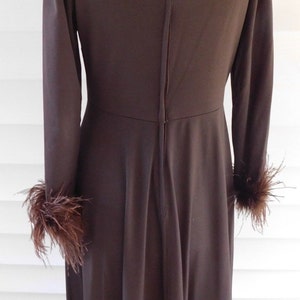 Vintage 1970s Maxi Dress with Feather Cuffs Chocolate Brown Vintage Loungewear image 3