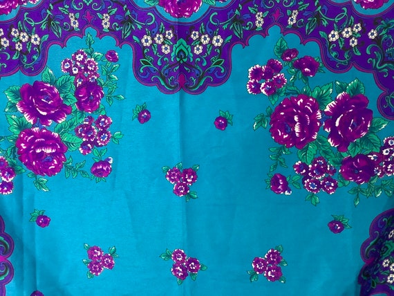 Vintage Scarf Giant Scarf Purple Floral Scarf - image 8