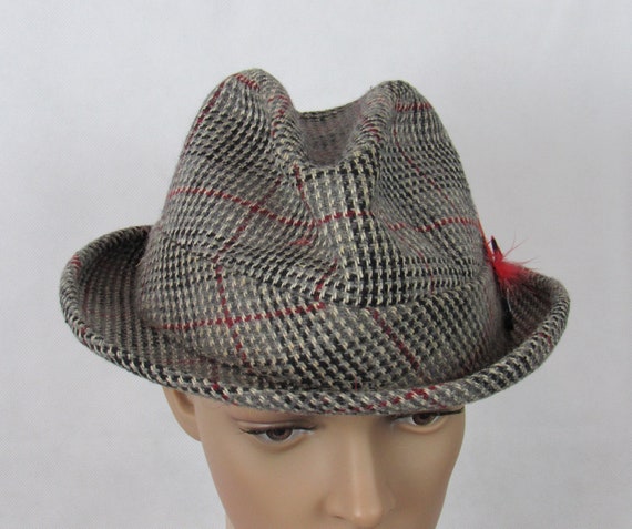 Vintage Tweed Fedora Gray Fedora Wool Fedora red F