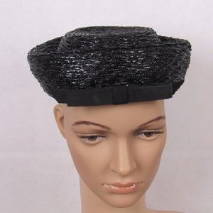 Vintage Hats B Forman Co Black Raffia  Pillbox Mini Hat Ladies Vintage Hat