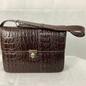 Vintage Alligator Purse Gold Line Made in Mexico Top Handle Leather Handbag