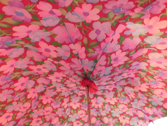 Vintage Umbrella Red Umbrella Pink Floral Umbrella - image 2