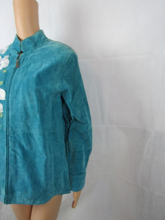 Vintage Bob Mackie Turquoise Leather Jacket Suede… - image 4