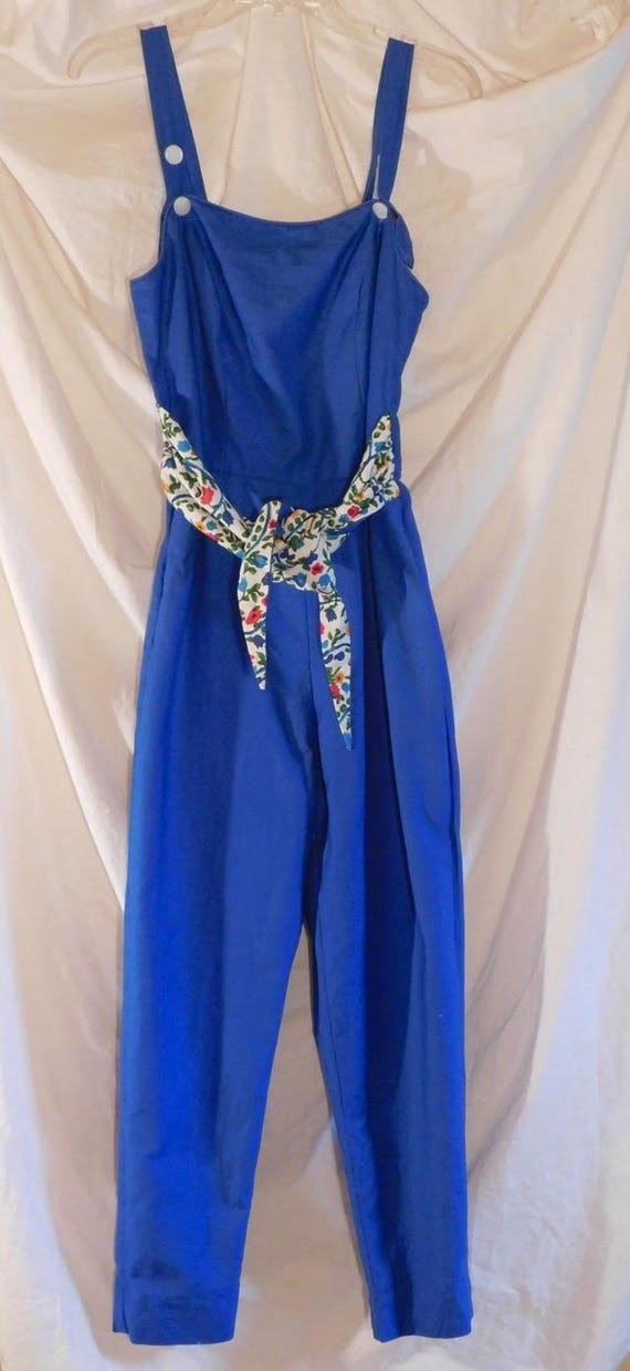 Don Loper Blue Jumpsuit Floral Ties 1950 -1960 Vin