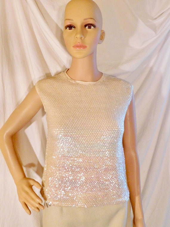 Vintage Sequin Top Sleeveless Knit Sequin Shell W… - image 5