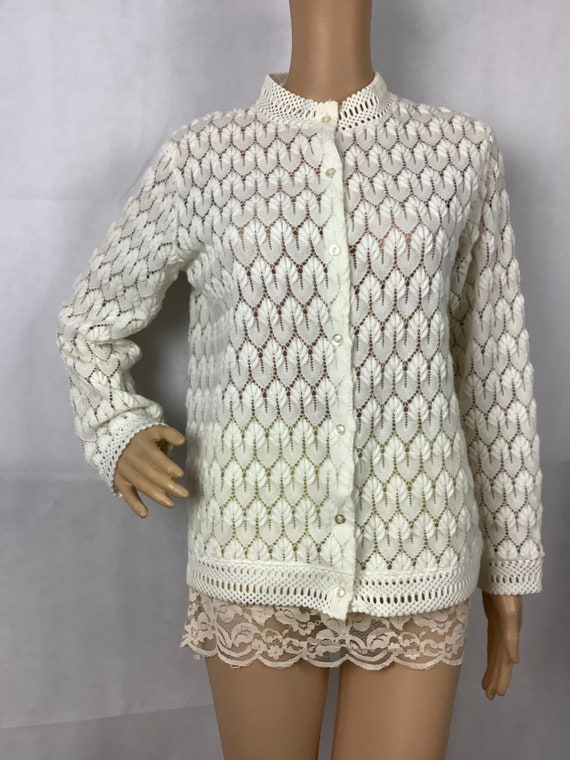 Vintage White Sweater Montgomery Ward Knit Sweater - image 1