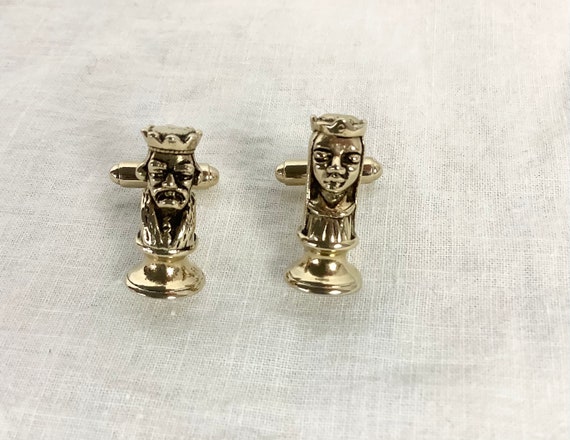 Vintage Cuff Links Chess Piece Cufflinks King Cuf… - image 1