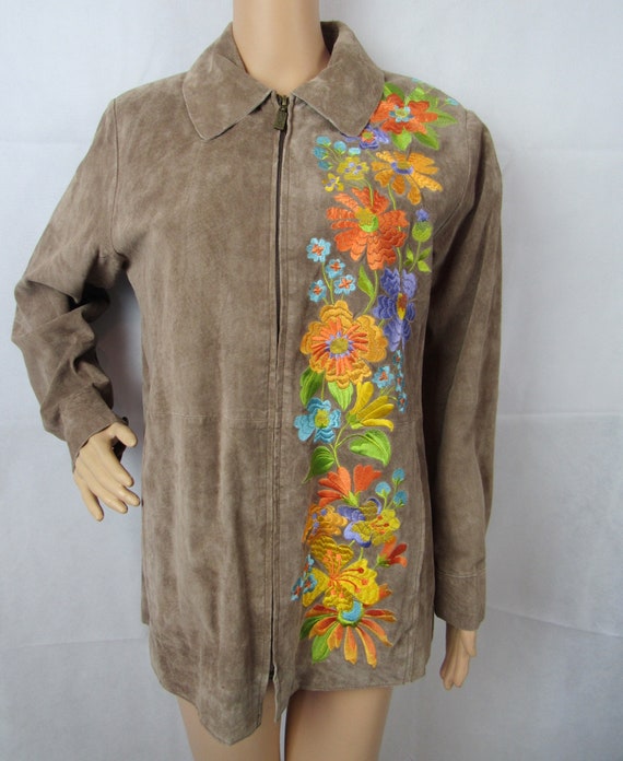 Vintage Bob Mackie Wearable Art Floral Suede Jacke