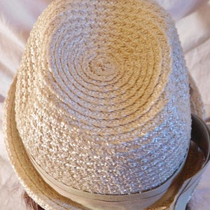 Vintage Fedora Beige Woven Hat with Beige Grossgrain Ribbon and Bow Accent Renee Exclusive image 5