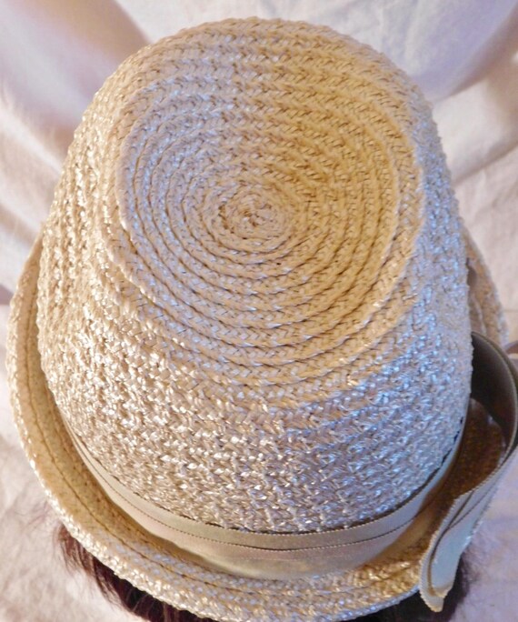 Vintage Fedora Beige Woven Hat with Beige Grossgr… - image 5