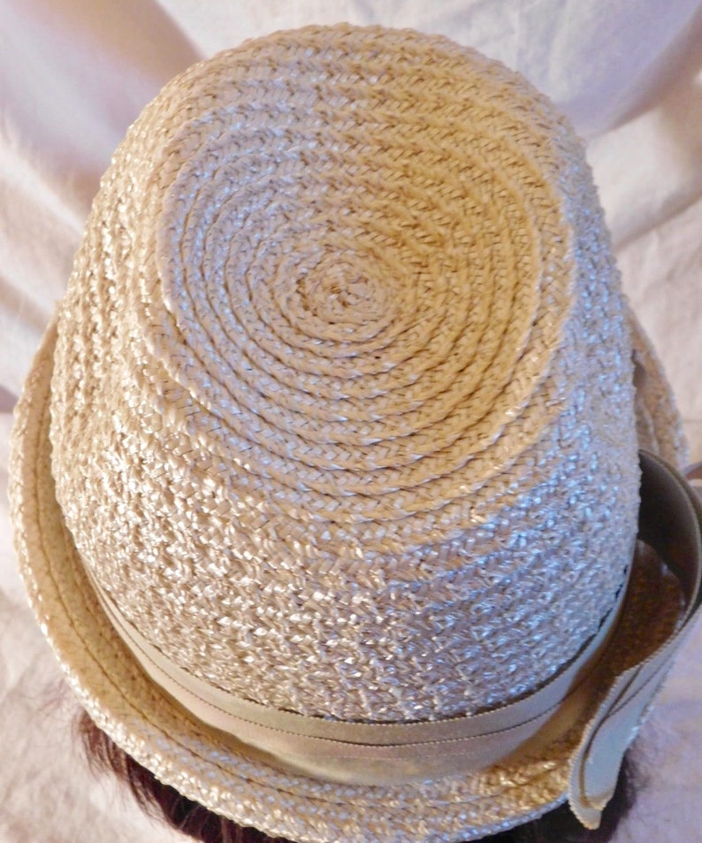 Vintage Fedora Beige Woven Hat with Beige Grossgrain Ribbon and Bow Accent Renee Exclusive image 5