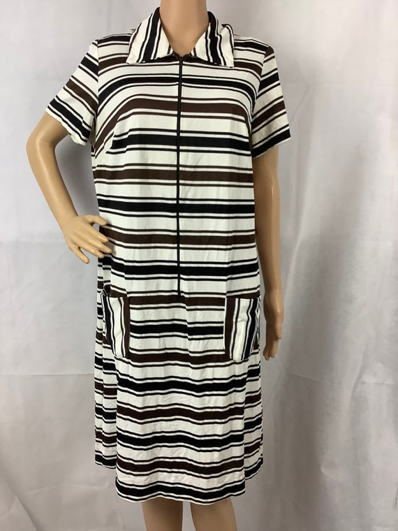 Vintage Shirt Dress Brown Striped Dress 1970s Col… - image 1