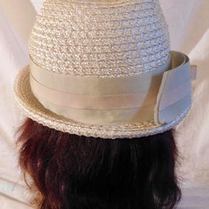 Vintage Fedora Beige Woven Hat with Beige Grossgrain Ribbon and Bow Accent Renee Exclusive image 3