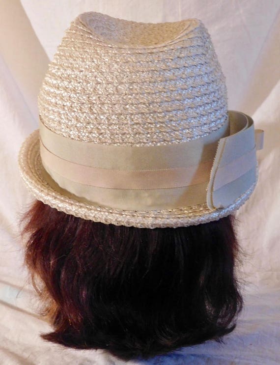 Vintage Fedora Beige Woven Hat with Beige Grossgr… - image 3