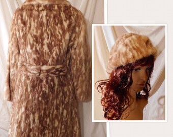 Vintage Golden Mink Knee Length Coat with Matching Hat