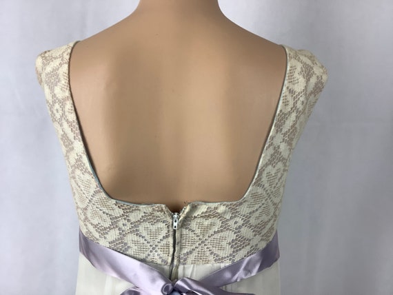 Vintage Gown White Chiffon Purple Bodice Prom Gow… - image 3